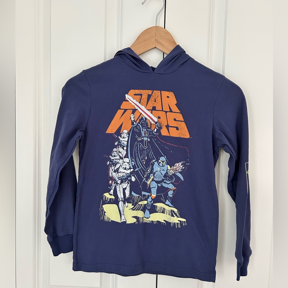 Star Wars boys hooded long sleeve blue shirt kids large